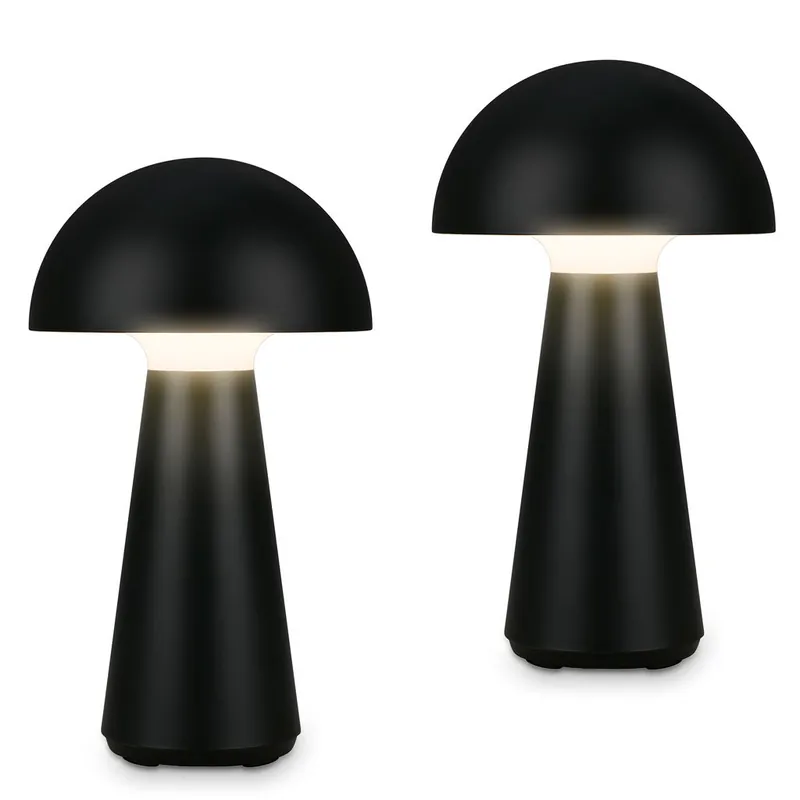 2er Set LED Akku-Tischleuchten Tischlampen für innen außen Garten USB IP44 schwarz Pilz Preisknaller