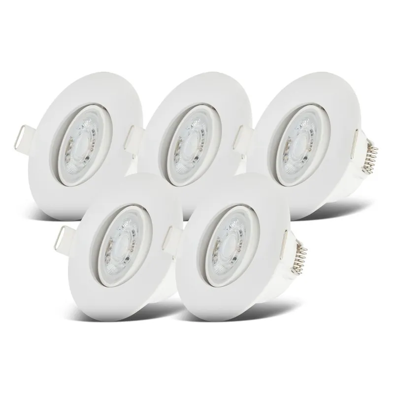 Heißes Angebot Einbaustrahler 68mm 5er Set - 230V, 4,9W, 480lm, LED, dimmbar, IP65, warmweiß, weiß