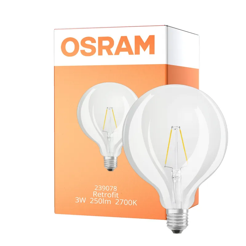 Osram Retrofit Classic LED E27 Globe Fadenlampe Klar 125mm 3W 250lm - 827 Extra Warmweiß | Ersatz für 25W Garantierte Lieferung