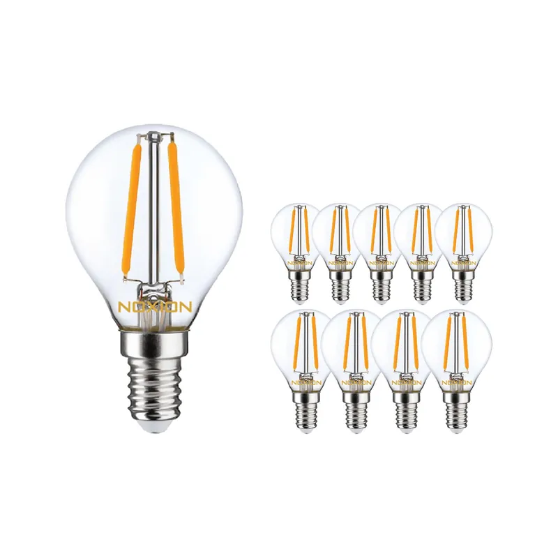 Sonderangebot Mehrfachpackung 10x Noxion Lucent Lustre LED E14 Kugel Fadenlampe Klar 4.5W 470lm - 827 Extra Warmweiß | Dimmbar - Ersatz für 40W