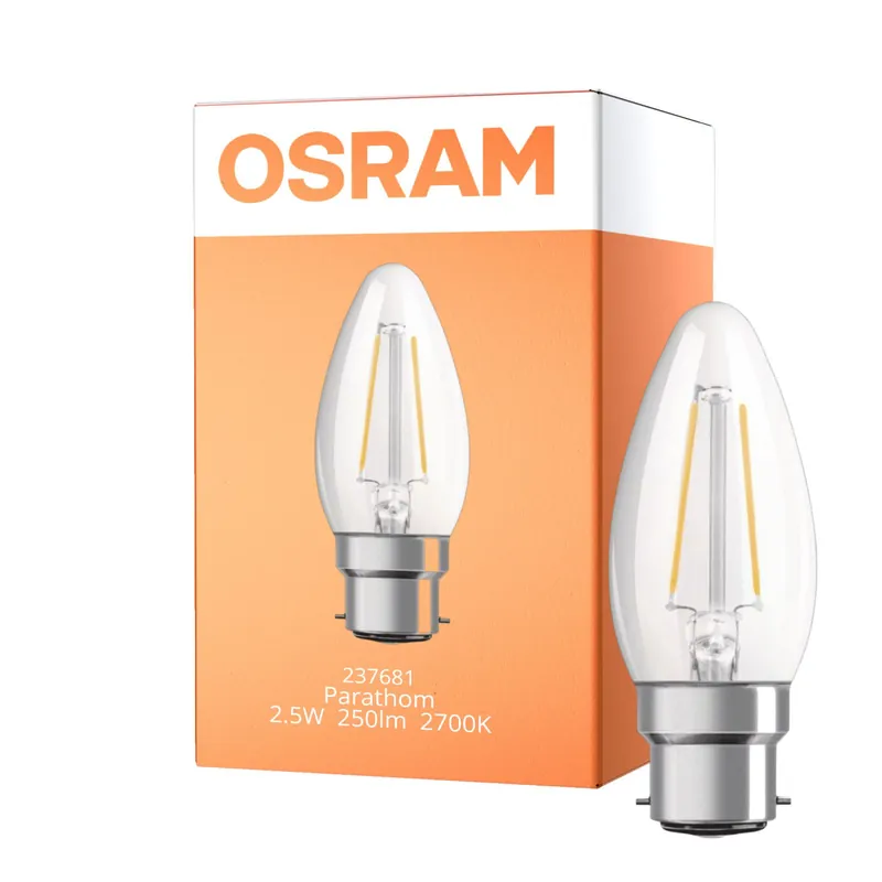 Osram Classic LED B22d Kerze Fadenlampe Klar 2.5W 250lm - 827 Extra Warmweiß | Ersatz für 25W Preisknaller
