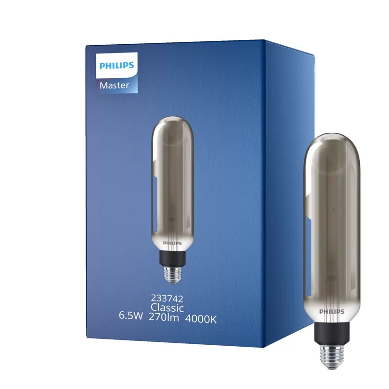 Bestseller Philips Vintage LED Glühbirne E27 Tubular Fadenlampe Smoke 6.5W 270lm - 840 Kaltweiß | Dimmbar - Ersatz für 25W