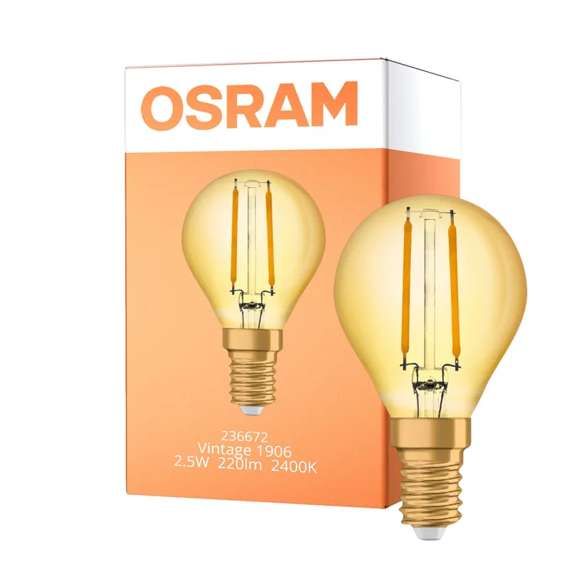 Preisreduziert Osram Vintage 1906 LED E14 Kugel Fadenlampe Gold 2.5W 220lm - 824 Extra Warmweiß | Ersatz für 25W