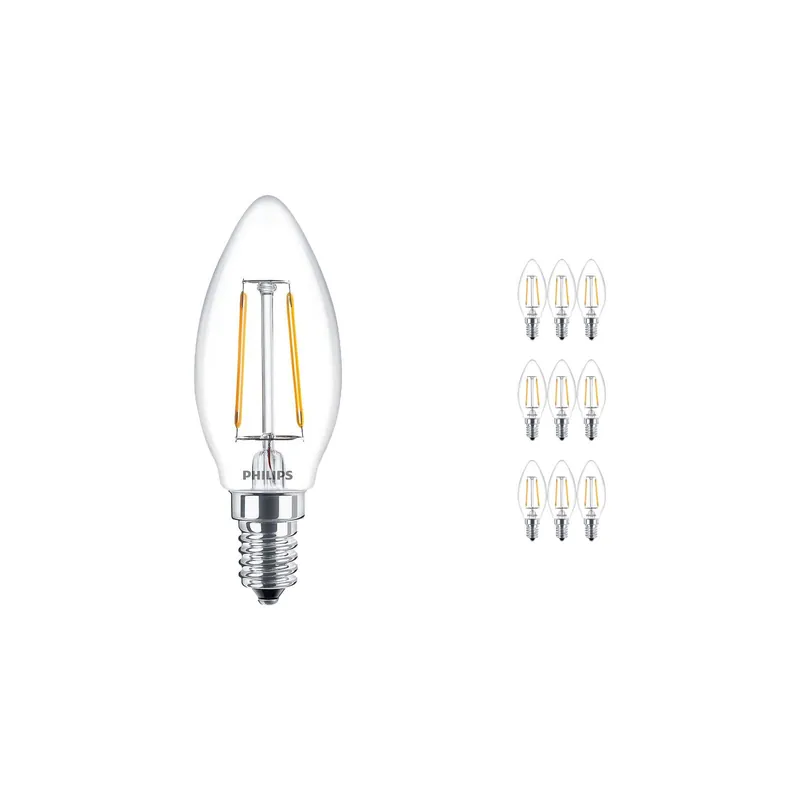 Mehrfachpackung 10x Philips Classic LED Kerze E14 Fadenlampe Klar 2.5W 250lm - 827 Extra Warmweiß | Ersatz für 25W Sofort Bestellen