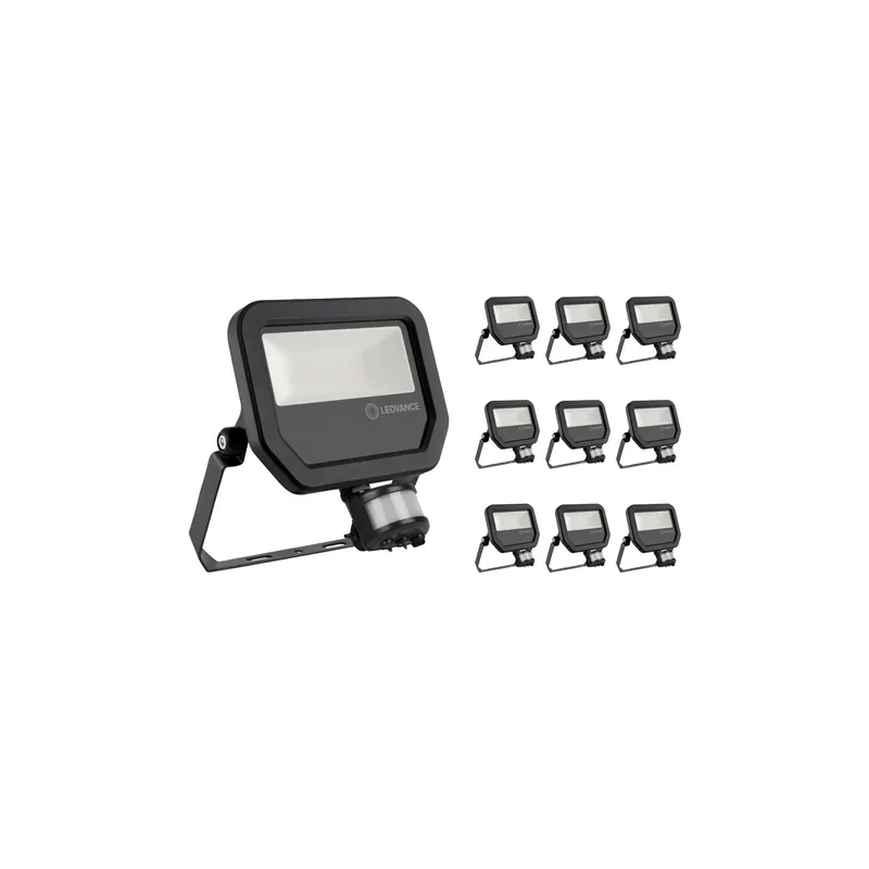 Abverkauf Mehrfachpackung 10x Ledvance LED-Scheinwerfer Sensor GEN 3 Schwarz 20W 2400lm 100D - 840 Kaltweiß | IP65 - Bewegungs- und Lichtsensor - Symmetrisch - Ersatz für 50W