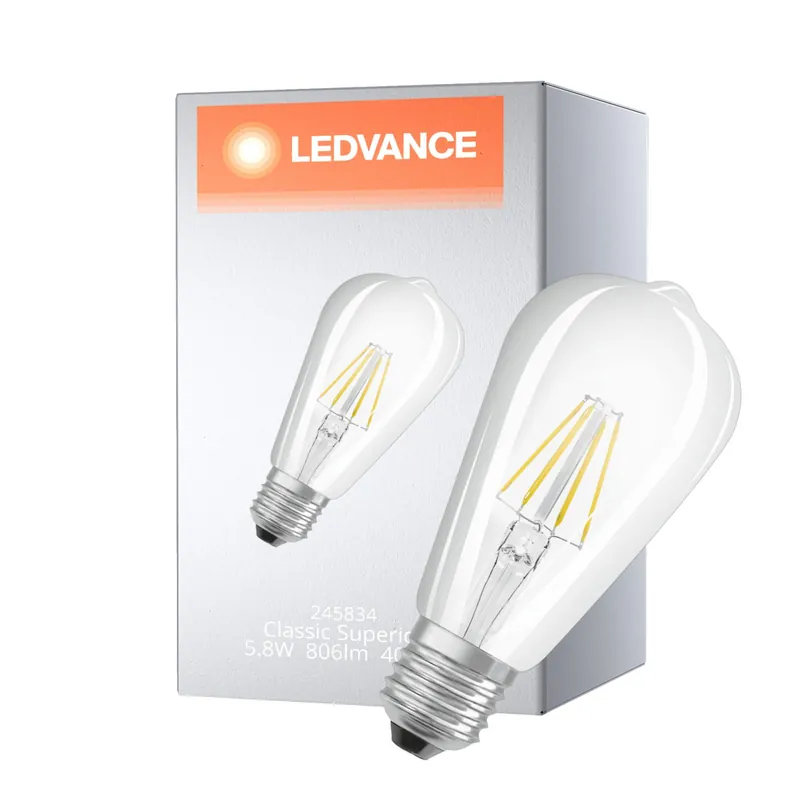 Ledvance Superior Classic LED E27 Edison Fadenlampe Klar 5.8W 806lm - 940 Kaltweiß | Dimmbar - Höchste Farbwiedergabe Sonderaktion