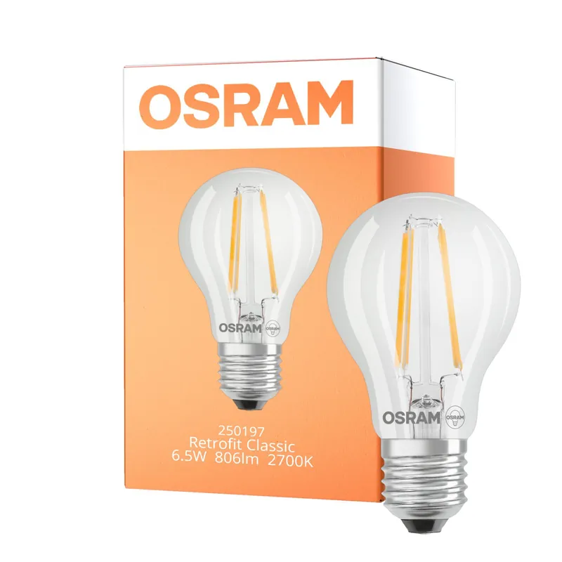 Solange Der Vorrat Reicht Osram Classic LED E27 Birne Fadenlampe Klar 6.5W 806lm - 827 Extra Warmweiß | Ersatz Für 60W