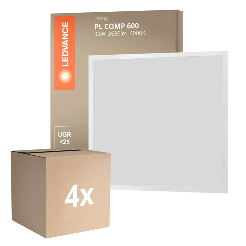 Mehrfachpackung 4x Ledvance LED Panel Kompakt Aluminium Weiß 33W 3630lm - 840 Kaltweiß | 60x60cm Solange Der Vorrat Reicht