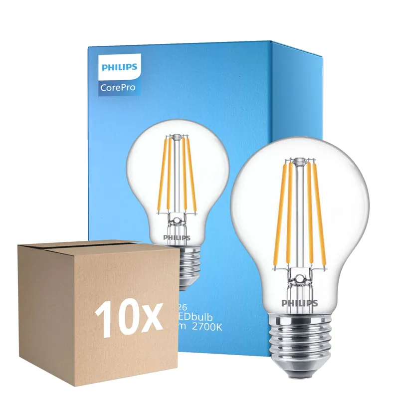 Sonderaktion Mehrfachpackung 10x Philips Corepro LED Glühbirne E27 Birne Klar 8.5W 1055lm - 827 Extra Warmweiß | Ersatz für 75W