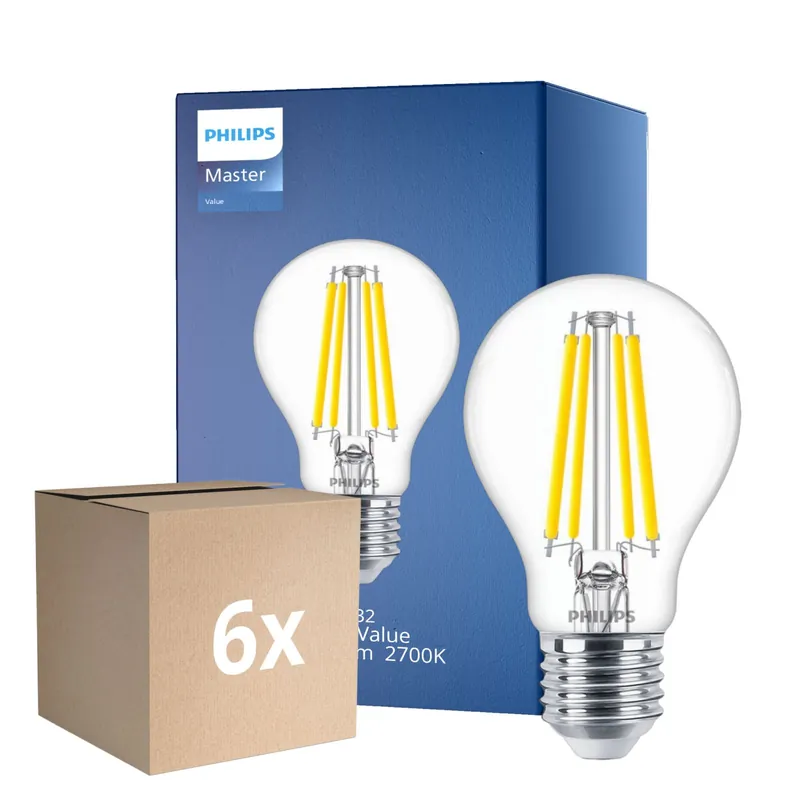 Nur Für Kurze Zeit Mehrfachpackung 6x Philips MASTER Value LED Glühbirne E27 Birne Klar 7.8W 1055lm - 927 Extra Warmweiß | Höchste Farbwiedergabe - Dimmbar - Ersatz für 75W