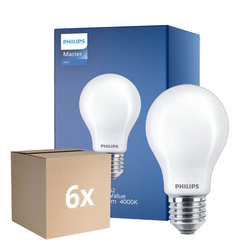 Mehrfachpackung 6x Philips MASTERValue LED E27 Birne Matt 11.2W 1521lm - 940 Kaltweiß | Höchste Farbwiedergabe - Dimmbar - Ersatz für 100W Markenprodukt