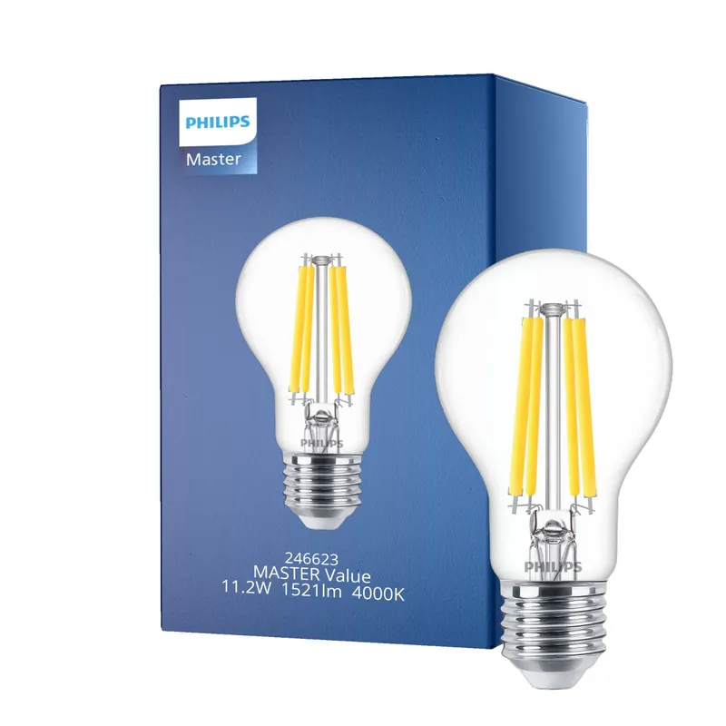 Philips MASTERValue LED E27 Birne Fadenlampe Klar 11.2W 1521lm - 940 Kaltweiß | Höchste Farbwiedergabe - Dimmbar - Ersatz für 100W Aktuell
