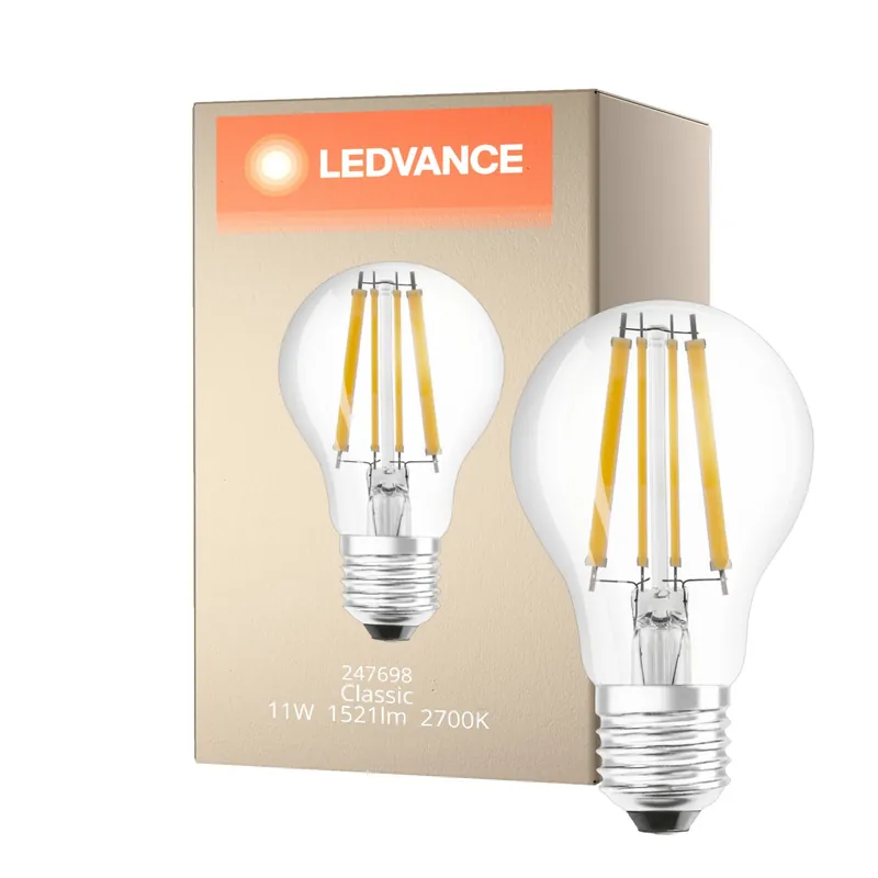 Preiswert Ledvance Classic LED E27 Birne Fadenlampe Klar 11W 1521lm - 927 Extra Warmweiß | Höchste Farbwiedergabe - Dimmbar - Ersatz für 100W