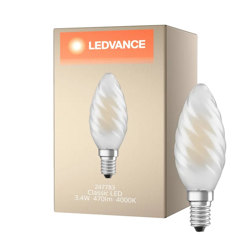 Nur Heute Ledvance Classic LED E14 Kerze Fadenlampe Matt 3.4W 470lm - 940 Cool white | Höchste Farbwiedergabe - Dimmbar - Ersatz für 40W