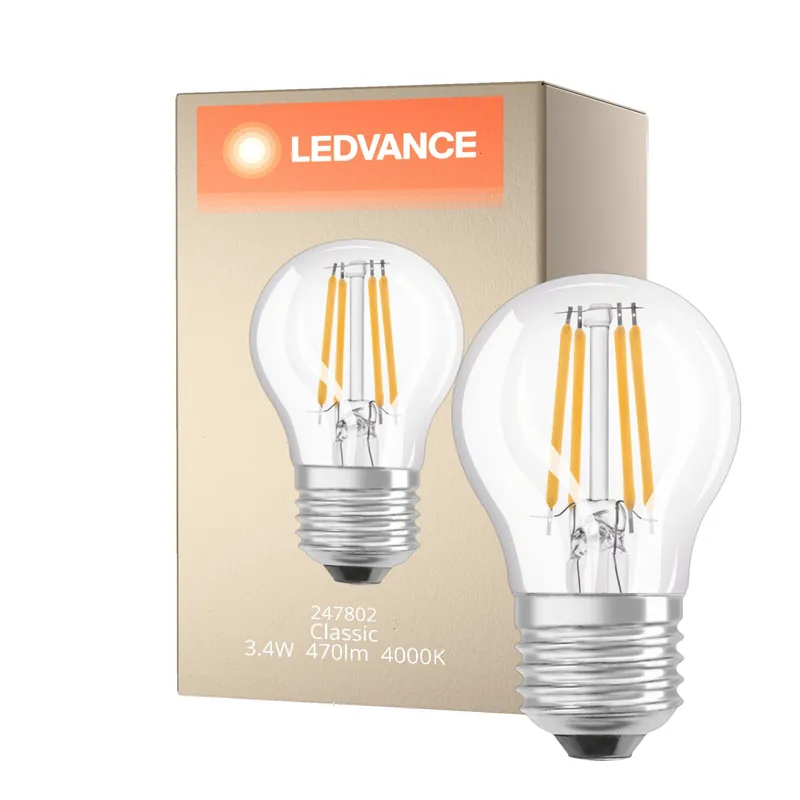 Versand Am Gleichen Tag Ledvance Classic LED E27 Birne Fadenlampe Klar 3.4W 470lm - 940 Cool white | Höchste Farbwiedergabe - Dimmbar - Ersatz für 40W