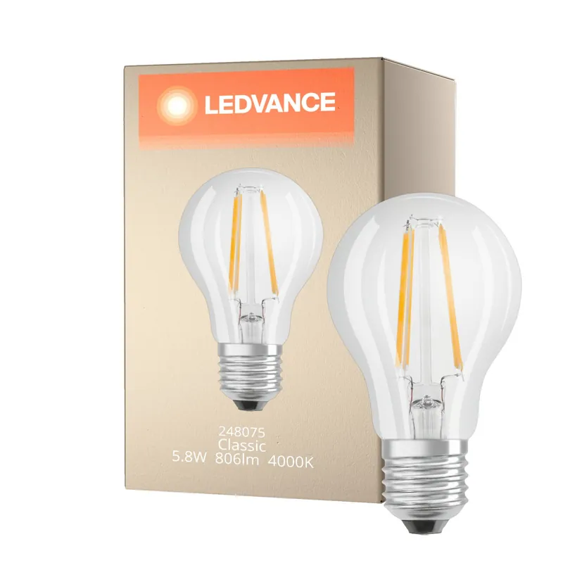Ledvance Classic LED E27 Birne Fadenlampe Klar 5.8W 806lm - 940 Cool white | Höchste Farbwiedergabe - Dimmbar - Ersatz für 60W Sonderangebot