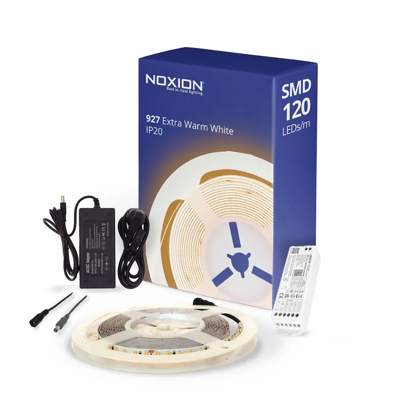 Schneller Versand Noxion LED-Streifen Naga 5 Meter Komplettset - Smart Wifi - 24V - 120LEDs/m - 9.6W/m - 927 Extra Warmweiß | 8mm - IP20 - Höchste Farbwiedergabe - SMD2835