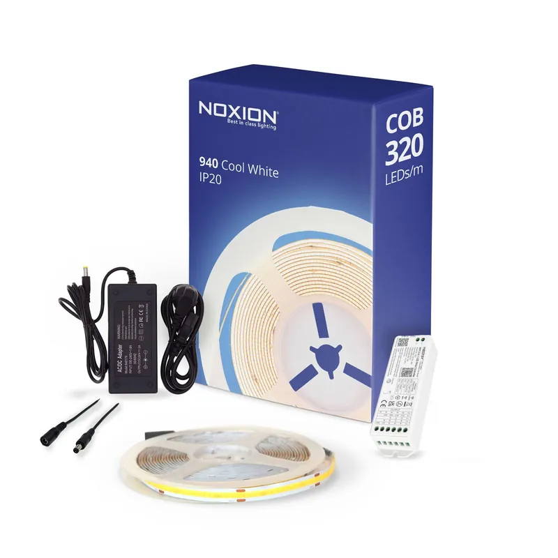 Saisonangebot Noxion LED-Streifen Naga 5 Meter Komplettset - Smart Wifi - 24V - 320LEDs/m - COB - 8W/m - 940 Kaltweiß | 8mm - IP20 - Höchste Farbwiedergabe