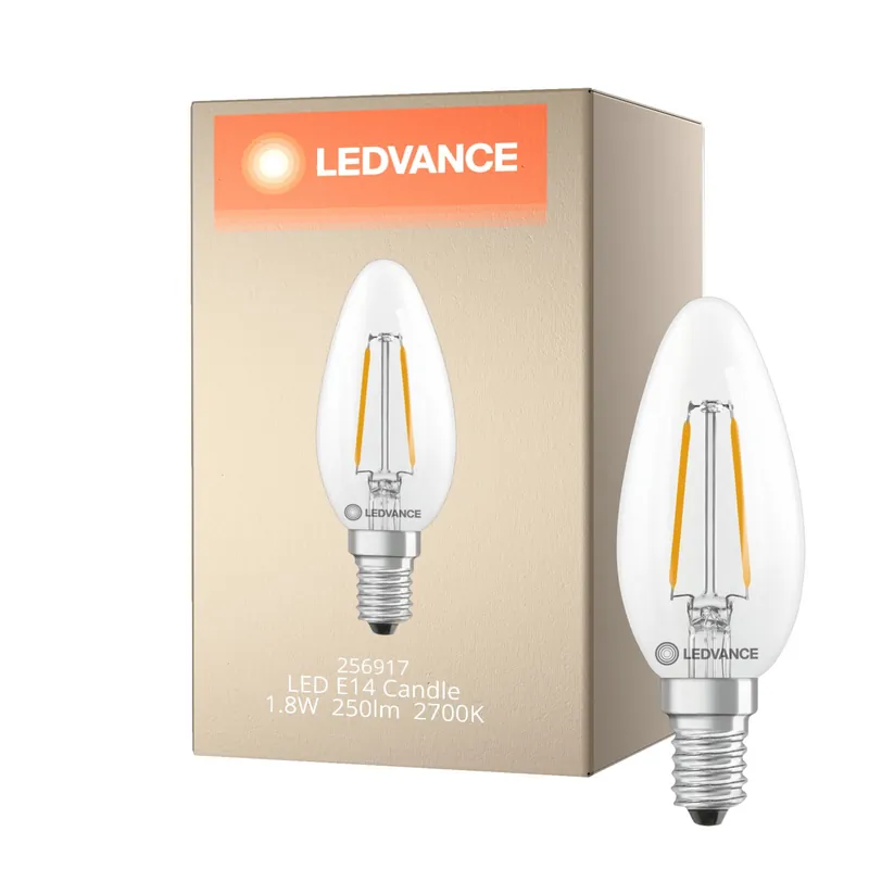 Ledvance Classic LED E14 Kerze Fadenlampe Klar 1.8W 250lm - 827 Extra Warmweiß | Ersatz Für 25W Solange Der Vorrat Reicht