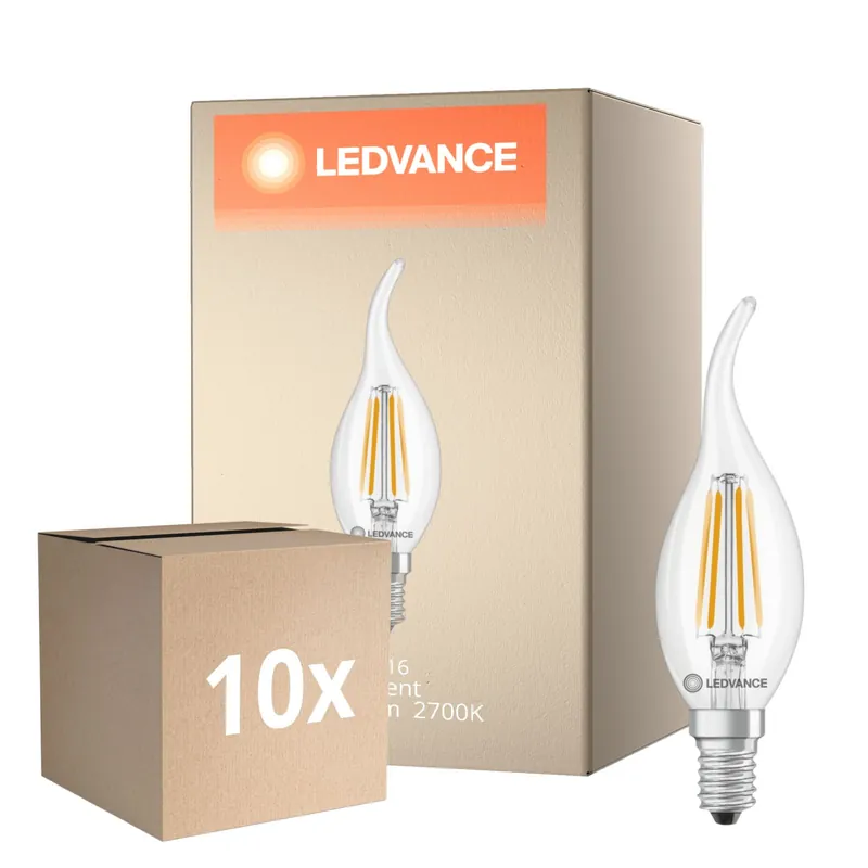 Mehrfachpackung 10x Ledvance Classic LED E14 Kerze Fadenlampe Klar 3.4W 470lm - 827 Extra Warmweiß | Ersatz Für 40W Knallerangebot