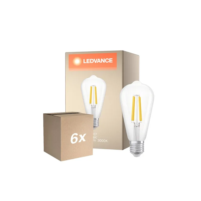 Mehrfachpackung 6x Ledvance Fadenlampe LED E27 Birne Klar 3.8W 806lm - 830 Warmweiß | Ersatz für 60W Solange Der Vorrat Reicht