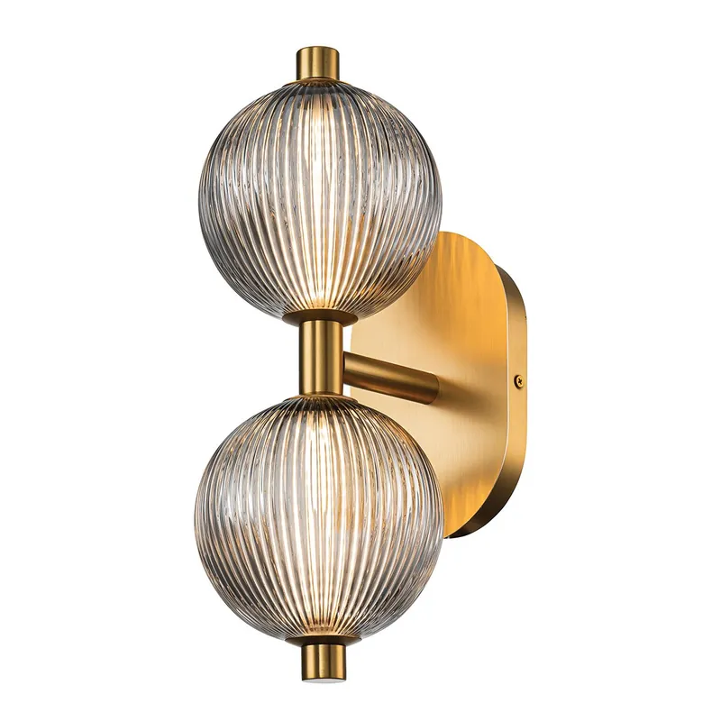 Sale Elstead Lighting LED Wandleuchte Palmas 2-flammig 3000K gold Rauchglas