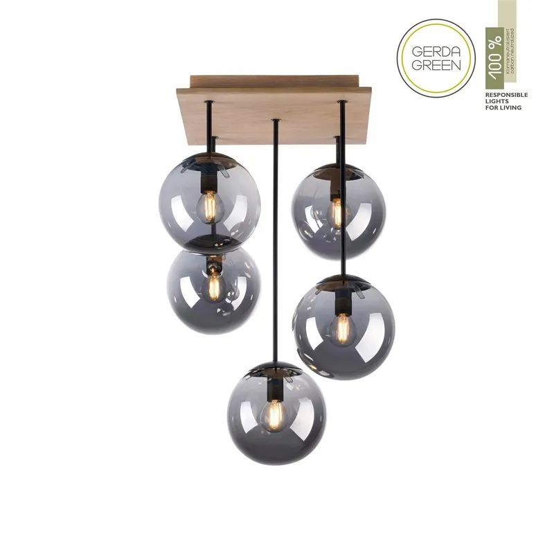 Neuheit JUST LIGHT 11395-79 Green Widow LED Deckenleuchte 5-flammig Holz rauchfarben