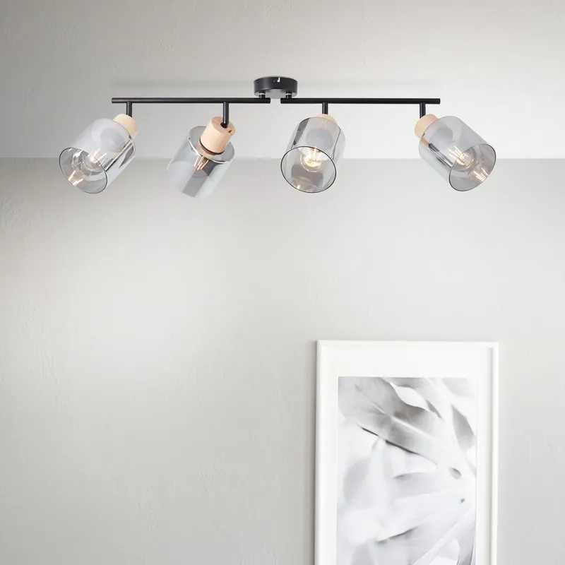 Super-Preis Brilliant AG Leuchten 99839-93 Weald Spotrohr 4-flammig holz rauchglas schwarz