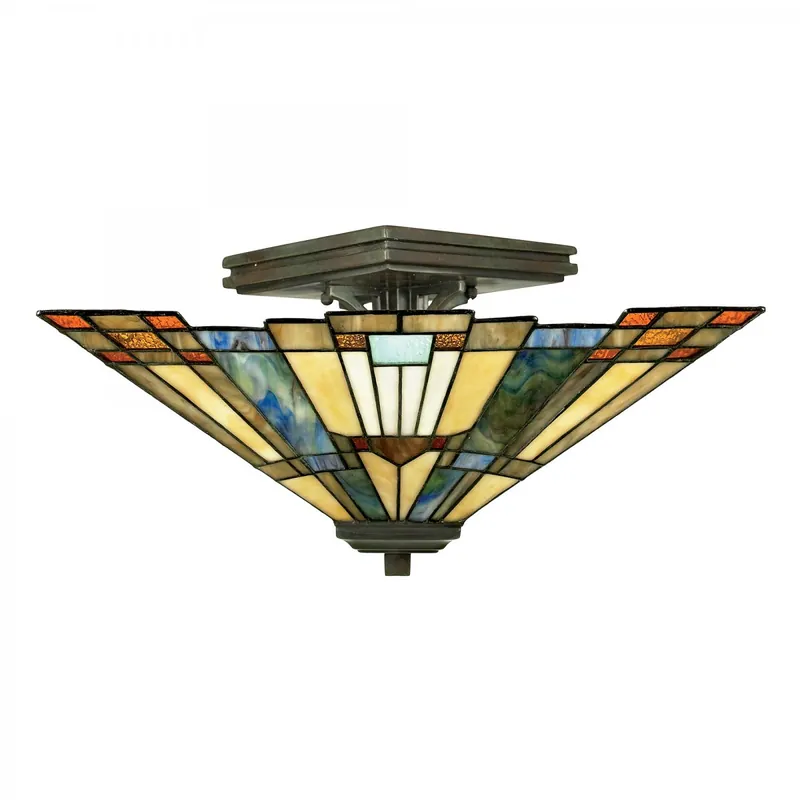 Elstead Lighting Inglenook Deckenleuchte Semi-Flush 2-Light Tiffany-Stil Bronze E27 Neue Ware