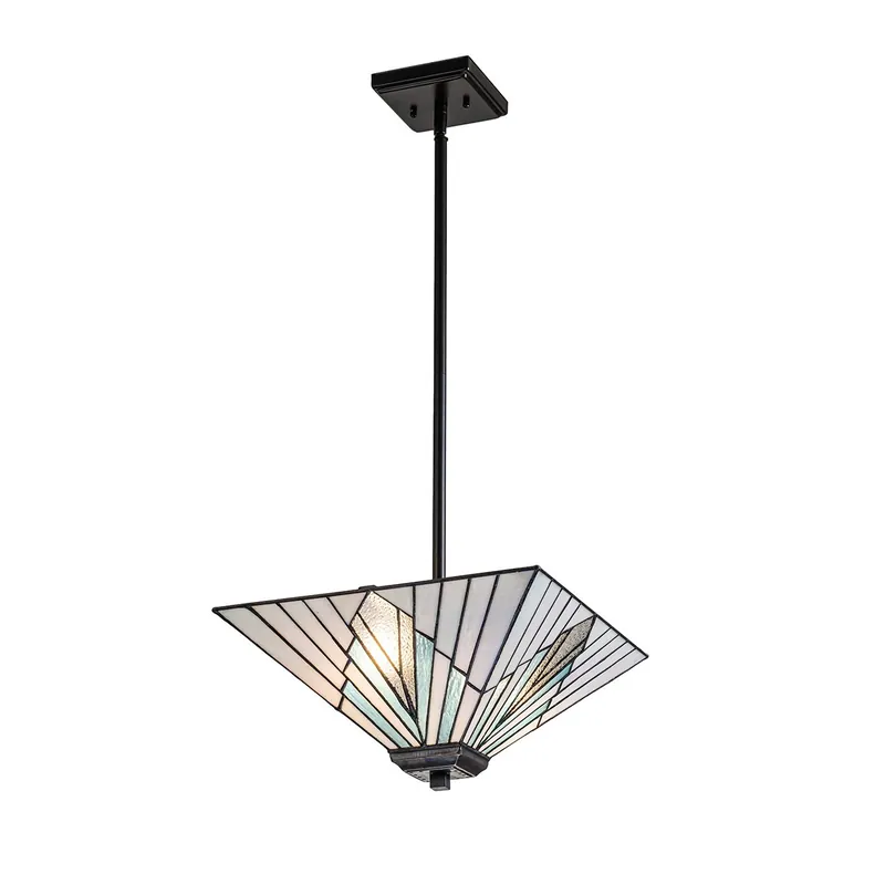 Elstead Lighting Alderley Pendelleuchte Trio-Mount 2-Light Bronze E27 Tiffany mehrfarbig Expressversand