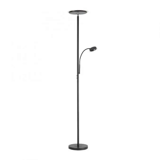 Echt LED-Stehleuchte, schwarz, dimmbar, Touchdimmer, Lesearm, Fluterkopf einstellbar
